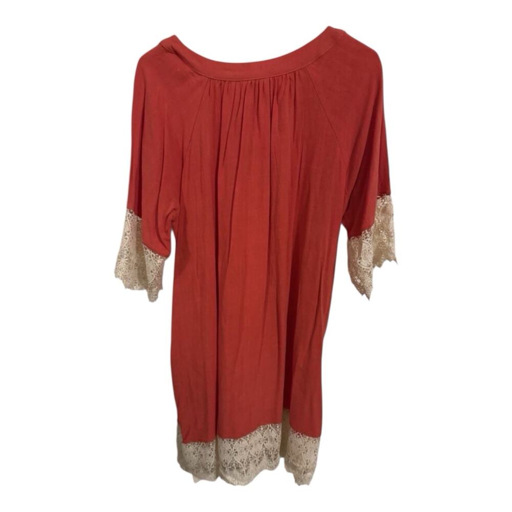 Umgee Rust Crochet Lace Trim Boho Cottagecore Shift Dress Women's Medium - Picture 4 of 5